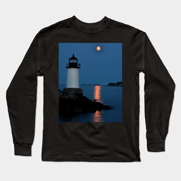 Moon over Winter Island Salem MA Long Sleeve T-Shirt by WayneOxfordPh